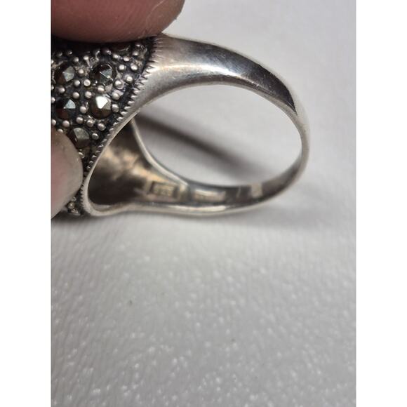 MARCASITE STONES DOME RING Semi-Circle Shape .925 STERLING SILVER Size 9 - Picture 4 of 6